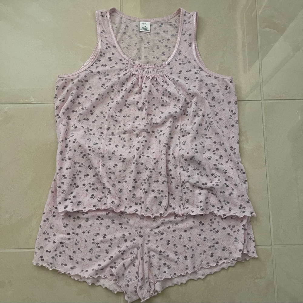 Croft & Barrow 2 Pc Pajama Set Top & Shorts Pretty In Pink Floral Medium